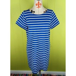 J. Crew Womens L Dress Blue White Striped Shift Short Sleeve 100% Cotton Knit